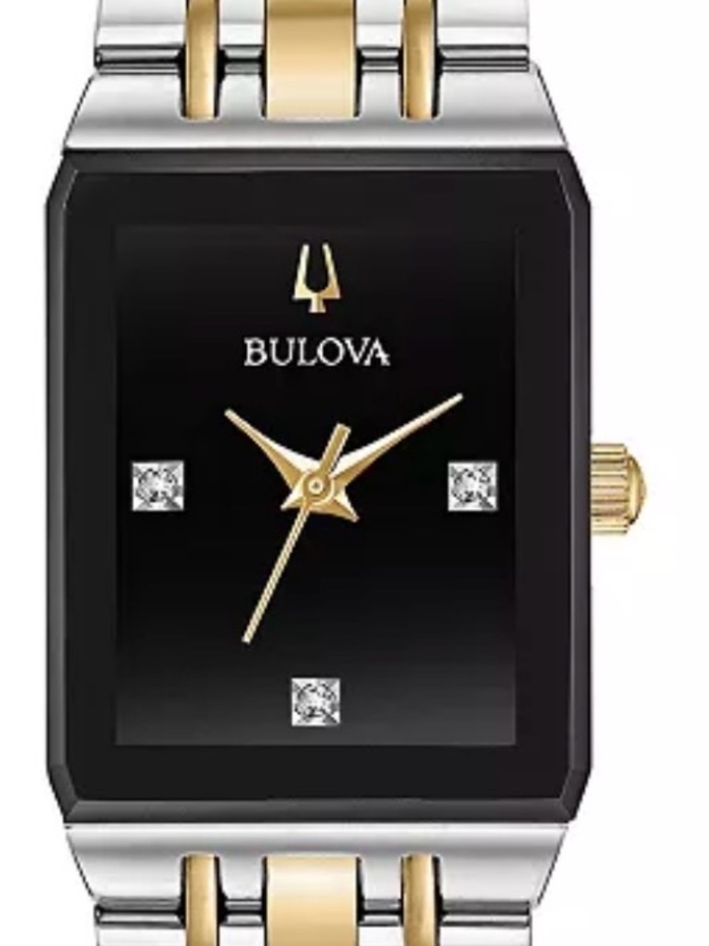 Bulova Two-Tone Black Dial Rectangular Bracelet Watch